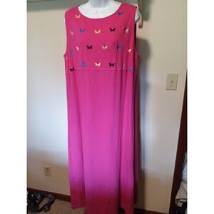 Diane's s Essentials Womens 1X Pink‎ Cotton Butterfly Embroidered Maxi Dress
